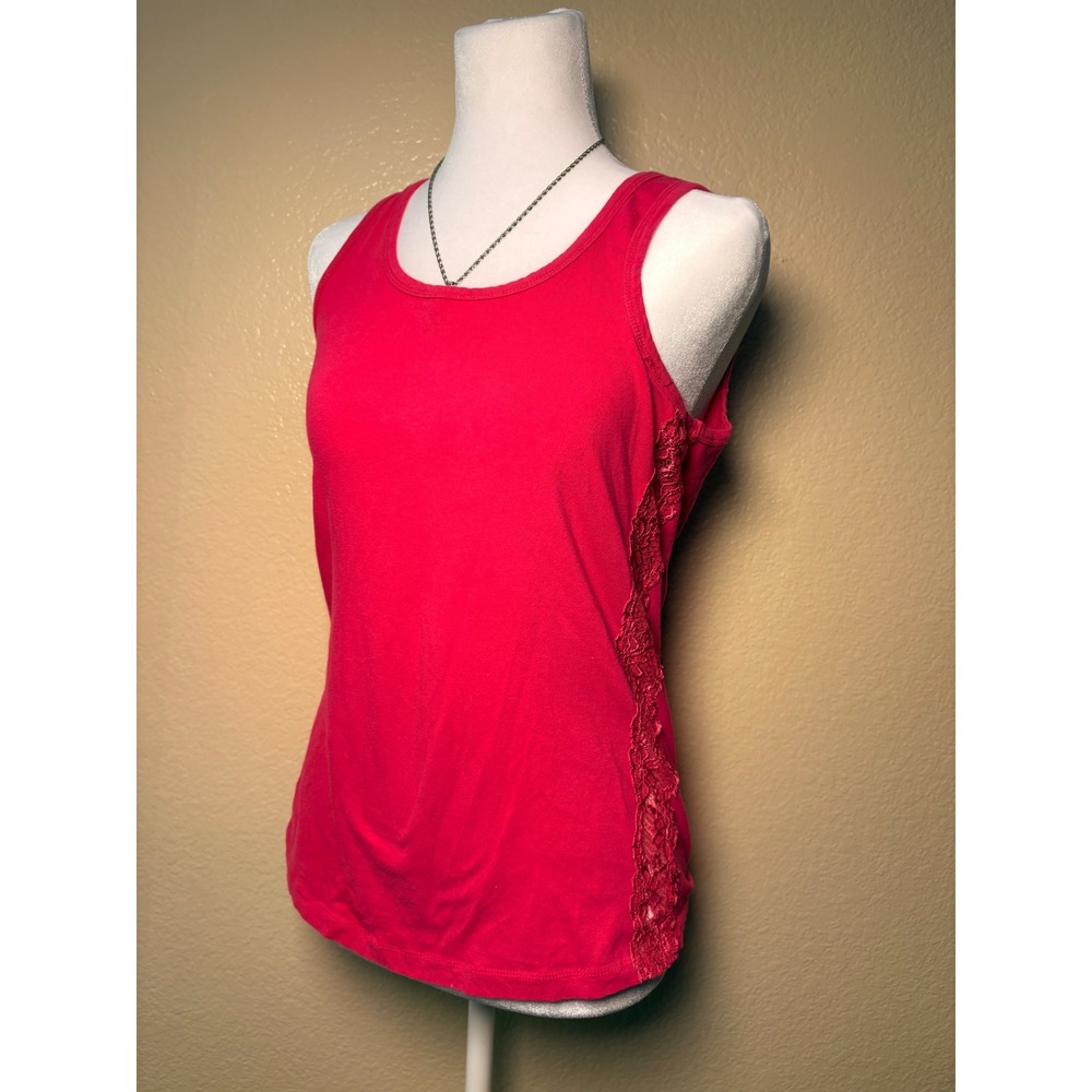 Y2K Bazzo Pink Lace Trim Tank Top Sleeveless Scoop Neck Cotton Blend Large #9